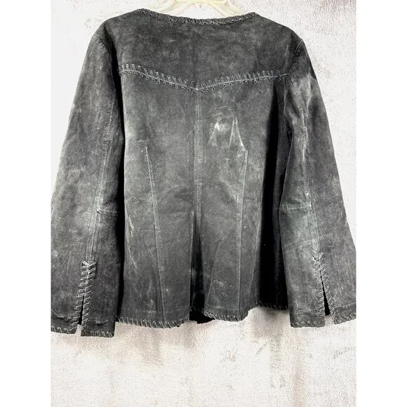 Faded Glory Ladies Leather Jacket L Black Fringe Tie Closure - Picture 14 of 16